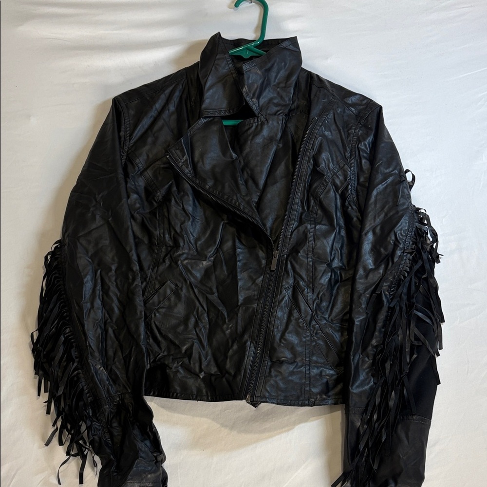 Mossimo Supply Co. Black Faux Leather Fringe Jacket